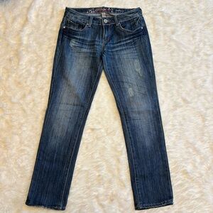 Refuge Everyday Skinny Distressed Dark Wash Denim Blue Jeans Womens 6 Short